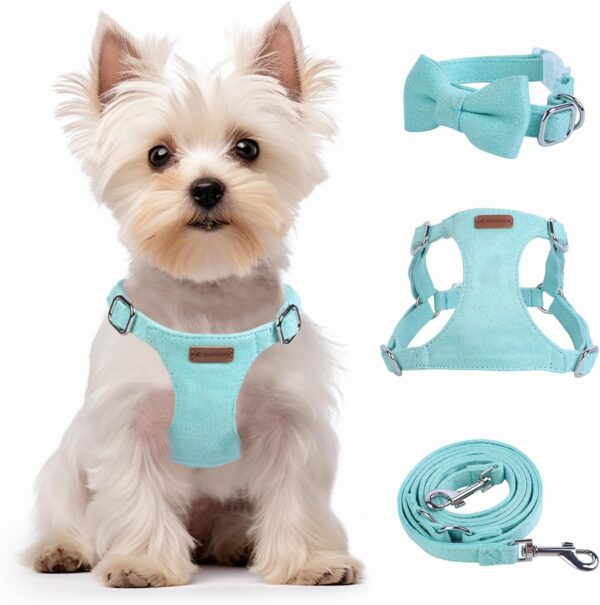 Dog Harness and Leash Set, XXS No Pull Adjustable Puppy Harness with Multifunction Green Dog Leash and Collar, Soft No Choke Escape Proof Pet Harness Vest for Small Dogs and Cats (Green, XXS)