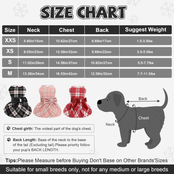 XS Dog Clothes Dog Sweater Dress for Small Dogs Girl Plaid Dog Dress Puppy Sweater Fleece Warm Pet Clothes Dog Outfits Cat Apparel X-Small Black - Image 5