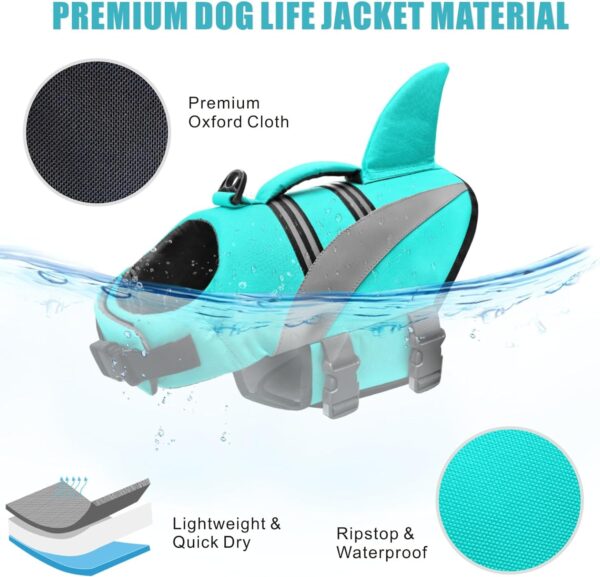 Mosucoirl Dog Life Jacket High Flotation,Shark Dog Lifesavers Floats Coat High Visibility Reflective Pet Safety Vest Swimsuits Small Medium Large Dog Life Vest for Swimming Boating Surfing Kayaking - Image 7