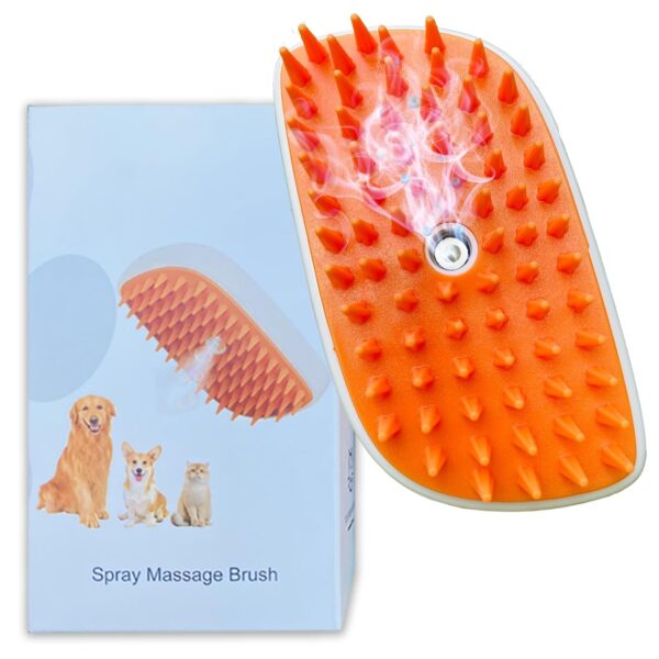 4 In 1 Cat Steam Brush, Easy Cleaning, Anti Static Shedding Spray Comb, Hair Removal, Misting Indoor Steamy Grooming Brush for Dog & Pet, Water Spritz Defur with Cloud & Pet Care (Orange Pro)