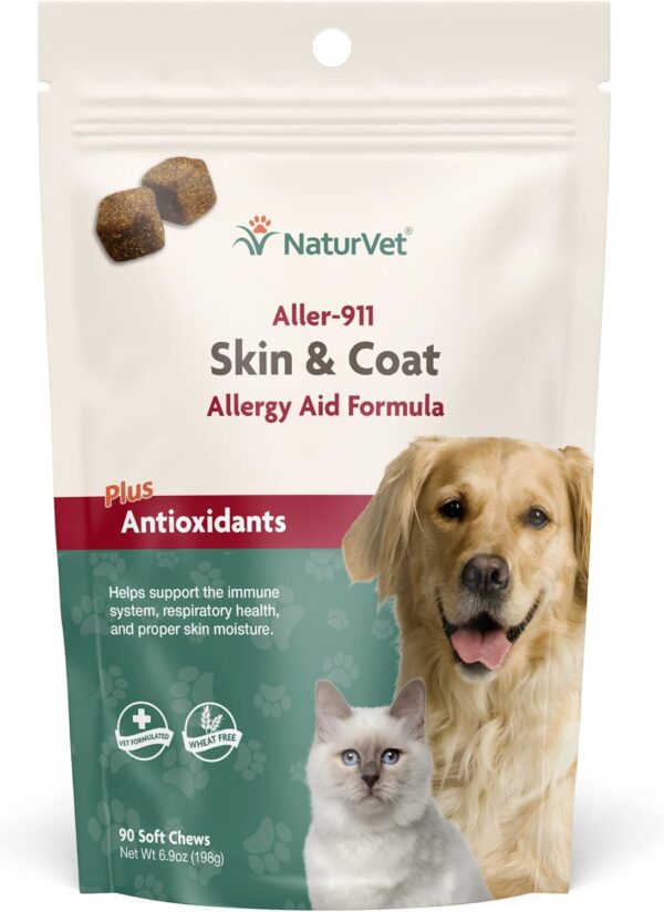 NaturVet – Aller-911 Skin & Coat Allergy Aid Plus Antioxidants – 90 Soft Chews – Supports Immune System, Skin Moisture & Respiratory Health – Enhanced with Omegas, DHA & EPA – for Dogs & Cats