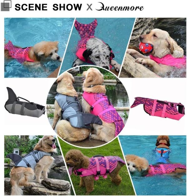 Queenmore Dog Life Jacket Ripstop Shark Dog Safety Vest Adjustable Preserver with High Buoyancy and Durable Rescue Handle for Small,Medium,Large Dogs, Grey Shark Small - Image 2