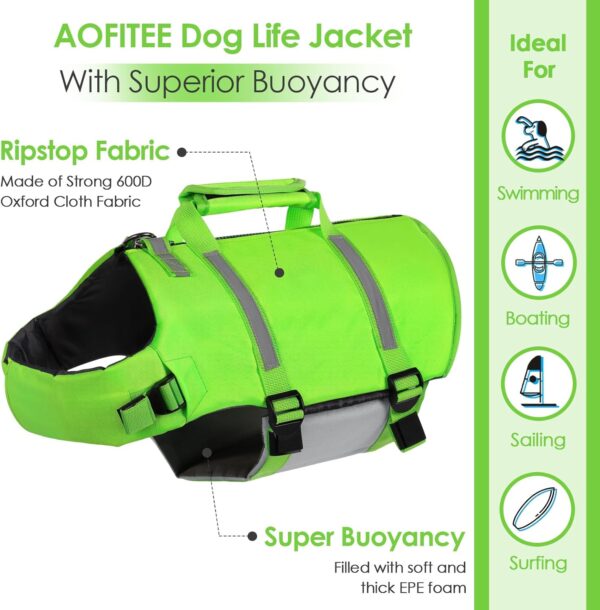 AOFITEE Small Dog Life Jacket, Dog Life Vest for Swimming, XS Dog Swimming Vest, Reflective Dog Floating Vest Swimsuit with Rescue Handle and Zipper, Dog Swimming Vest for Small Medium Large Dogs XS - Image 3