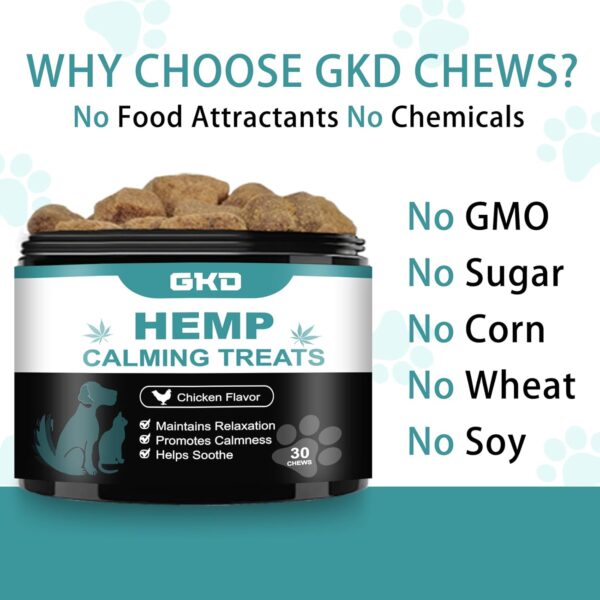 GKD Dog Calming Chews - Anxiety Relief Treats Hemp Bites Gummies for Dog, Firework Thunderstorm Relaxing Care Car Sickness Separation Ease, Dog Relaxer Doggie Hemp Relaxing Chews Pets Health Supplies - Image 6