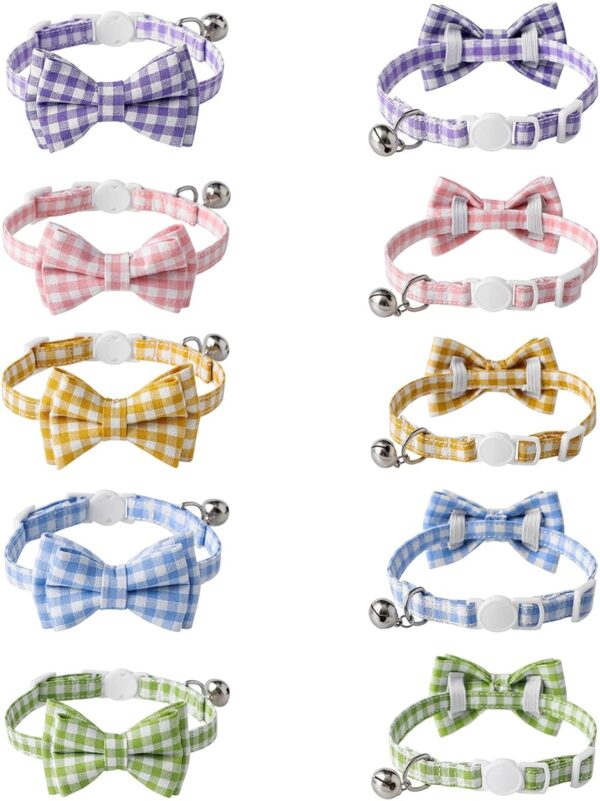 AIITLE Breakaway Cat Collar with Cute Bow Tie and Bell, Detachable Adjustable Safety Collars for Girl Cats and Boy Cats, Kittens, Puppy, Soft Stylish Plaid Patterns Cat Collars,Purple - Image 7