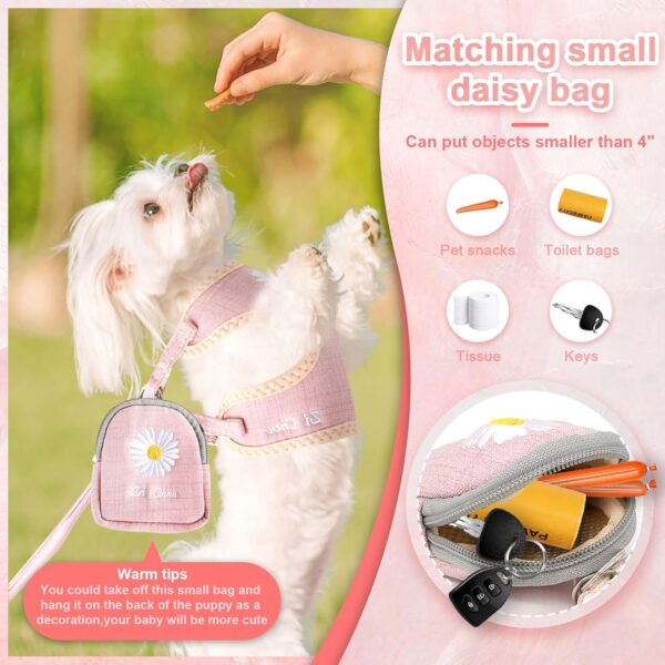 Cute Small Dog Harness and Leash Set with Bags No Pull Daisy Dog Vest Harness Soft Breathable Mesh Puppy Dog Harness for Small Dogs Cats Spring Summer Yorkies Shih Tzu (Pink,Small) - Image 4