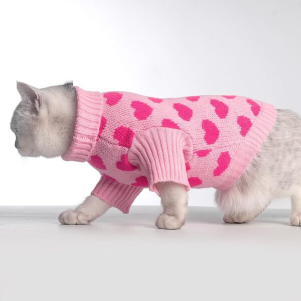 KOOLTAIL Cat Sweater - Valentine's Day Outfit with Heart Love Pattern Soft Warm Knit Turtleneck Clothes for Cats Kitten Small Dogs Puppy Pink M - Image 6