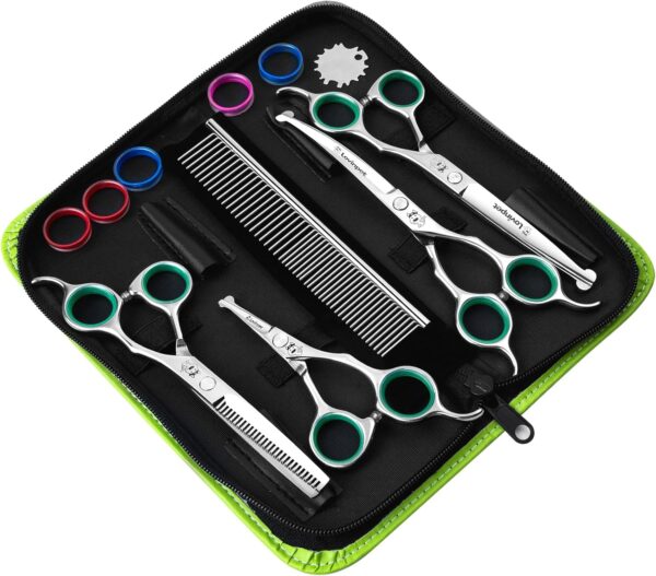 LovinPet Dog Grooming Scissors Set, all Safety Round Tips Professional 6 in 1 Germany Stainless Steel Dog Grooming Scissors Kit,Sharp and Durable Pet Grooming Shears for Dogs Cats for Home and Travel - Image 8