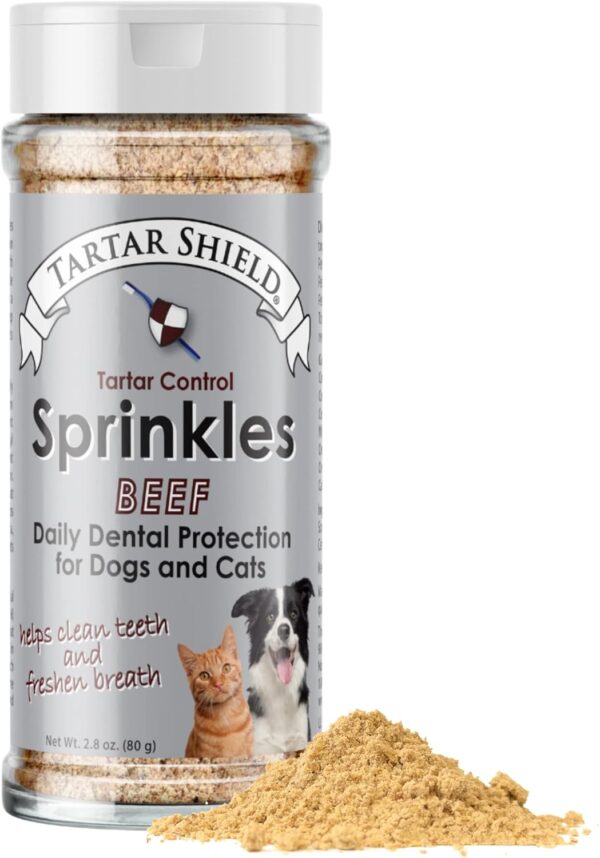 Dental Sprinkles | Dog & Cat Food Topper Additive | Fights Tartar Plaque & Bad Breath Cleans Teeth & Gums | Pet Oral Health Support | USA Made | Low Calorie Human-Grade Beef