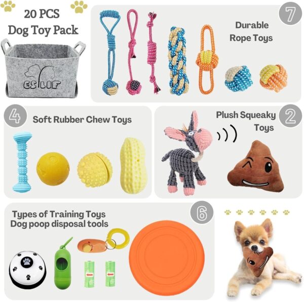 Dog Chew Toys for Teething,Boredom,Toothbrush,20 Pack Puppy Toys with Rope Toys, Treat Balls and Squeaky Toys for Small/Medium Breeds - Image 2