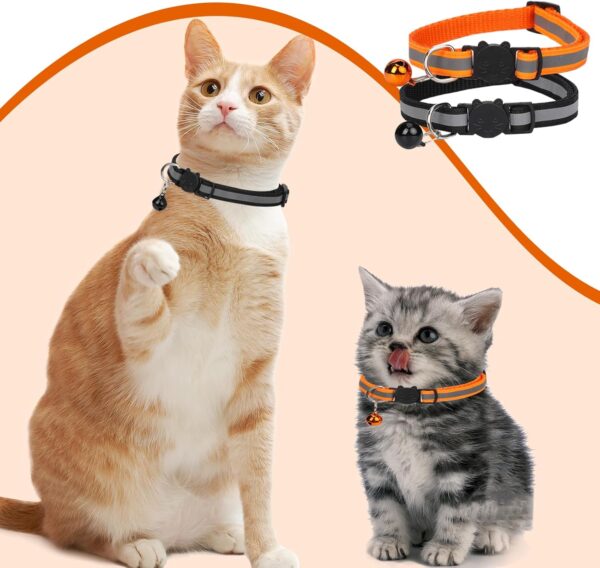 2 Pack Reflective Cat Collars Breakaway with Bells Adjustable Safe Buckle 8.26-13.77 in Cute Kitten Collar Nylon Cat Collars Set for Girl Boy Cats Pet Gifts Supplies Orange Black - Image 7