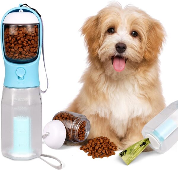 3 in1 Dog Outdoor Water Bottle,Portable Pet Water Bottle with Food Container, Leak Proof Dog Travel Water Bottle,Dog Poop Bags,Dog Water Dispenser for Outdoor Walking,Hiking,Travel.