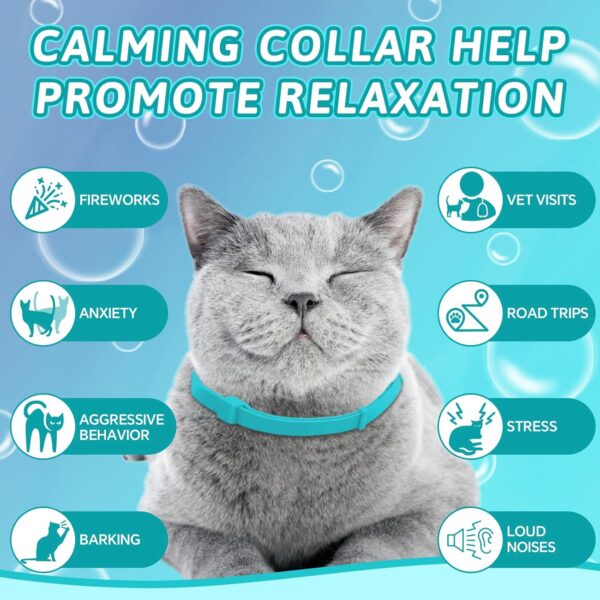 VICSOM Cat Calming Collar, Calming Pheromone Collar for Cats, Anti Anxiety Relief Stress Adjustable Waterproof Cat Calm Collar with 60 Days Natural Calm Treatment 4 Packs 15In, Light Blue - Image 2