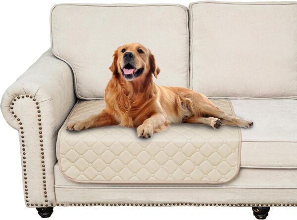 Ameritex Waterproof Dog Couch Cover Faux Leather with Anti-slip Back New Pattern Pet Bed Cover Furniture Couch Sofa Car Seat Cover for Puppy Kids Cream