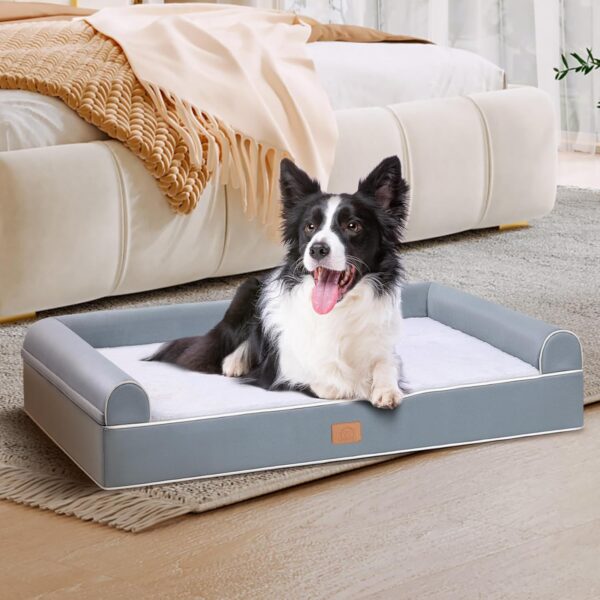 Orthopedic Dog Bed for Extra Large Dogs - XL Washable Dog Sofa Beds Large, Deluxe Plush Pet Couch Bed with Removable Washable Cover, Waterproof Lining, Bolster, Zipper, Grey - Image 5