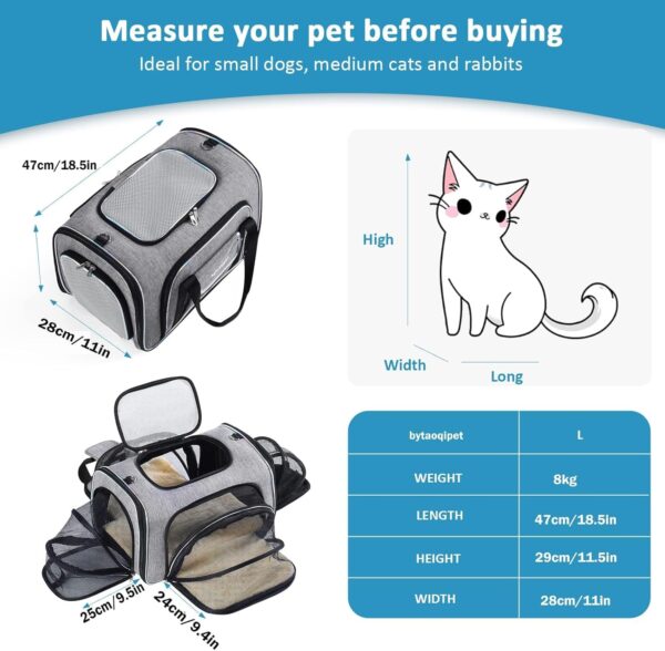 4 Sides Expandable Cat Travel Bag Airline Approved Collapsible Cat Soft-Sided Carriersexpandable pet Carrier，Folding Soft Sided Transport Tote Bag for Kittens,Dog & Small Animals、Removable Fleece Pad - Image 2