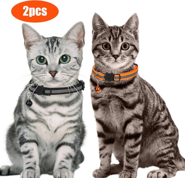 2 Pack Reflective Cat Collars Breakaway with Bells Adjustable Safe Buckle 8.26-13.77 in Cute Kitten Collar Nylon Cat Collars Set for Girl Boy Cats Pet Gifts Supplies Orange Black - Image 4