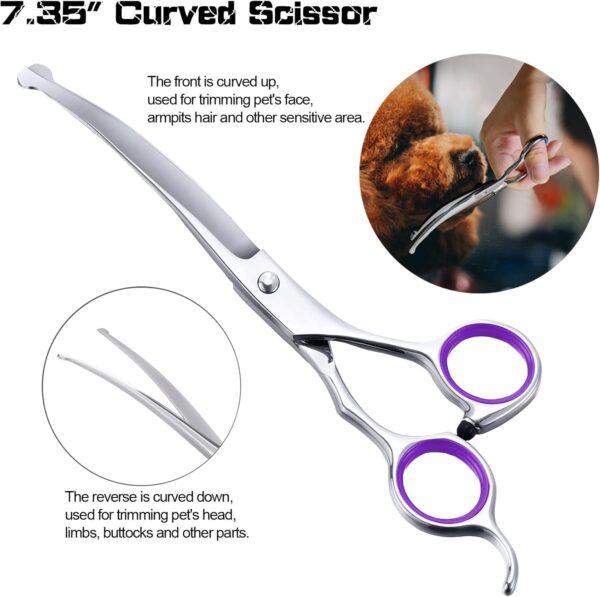 5 in 1 Dog Grooming Scissors Kit with Safety Round Tips Dog Scissors for Grooming 4CR Stainless Steel Grooming Scissors for Dogs and Cats, Professional Pet Grooming Shears, Purple - Image 3