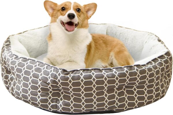 Orthopedic Dog Beds for Medium Dogs, Round Washable Dog Sofa with Anti-Slip Bottom, Grey, 21.6”×21.6”×6”1