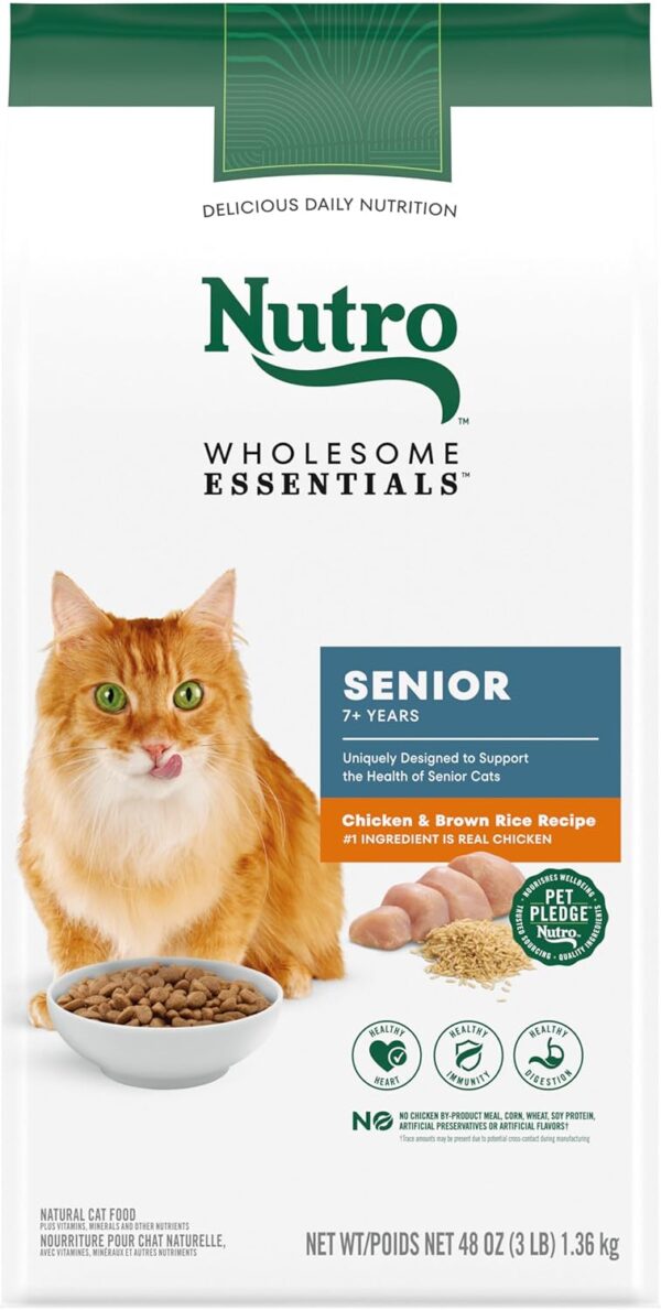 Nutro Wholesome Essentials Senior Dry Cat Food, Chicken & Brown Rice Recipe, 3 lbs.