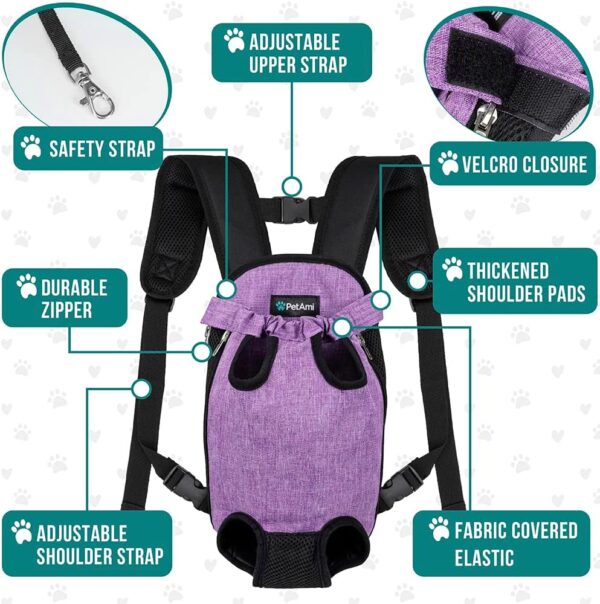 PetAmi Dog Carrier Backpack, Adjustable Dog Pet Cat Front Carrier Backpack | Ventilated Dog Chest Carrier for Hiking Camping Travel, Sling Bag for Small Medium Dog Cat Puppies, Small, 5-9 lbs, Purple - Image 5