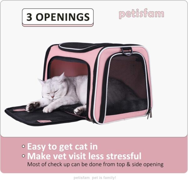 petisfam Soft Pet Carrier for Medium Cats and Small Dogs with Cozy Bed, 3 Doors, Top Entrance | Airline Approved, Escape-Proof, Breathable, Leak-Proof, Easy Storage (Pink) - Image 2