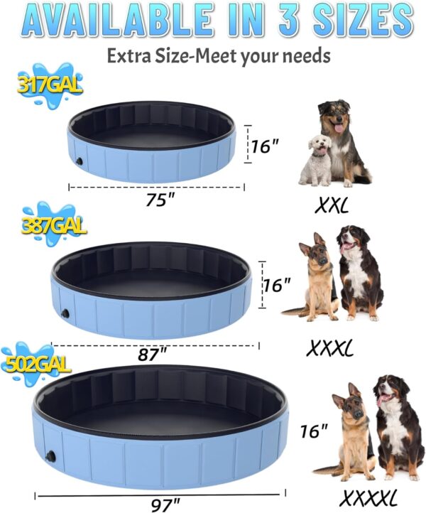 Large Foldable Dog Pool 75" x 16", Hyperzoo Oversize Collapsible Dog Pet Bathing Tub Portable Kiddie Pool Leakproof PVC Swimming Pool for Small Large Dogs Pets Kids Blue - Image 2