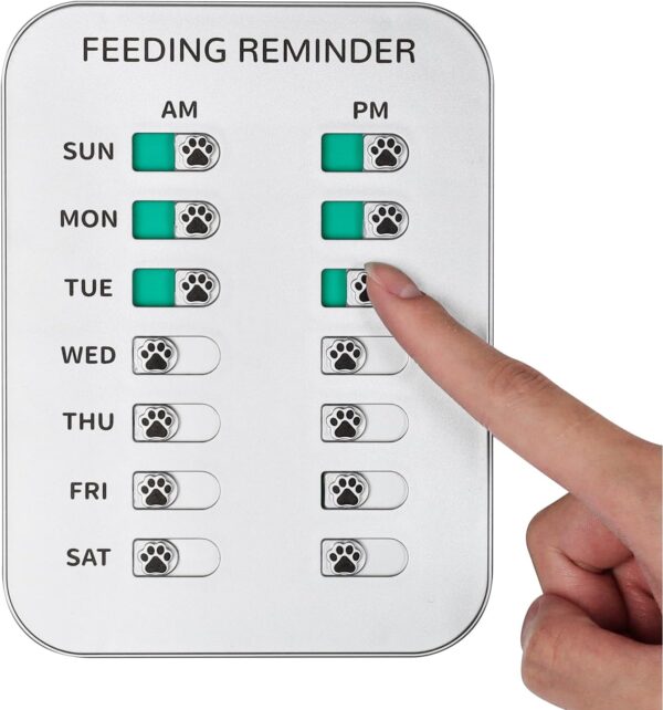 Dog Feeding Reminder, Magnetic OR Double Sided Adhesive Application, AM/PM Daily Chart Signs, Helps You Track Pets Feeding & Medication, Easy to Use on Fridge, Wall, Food Storage Bin (Silver)