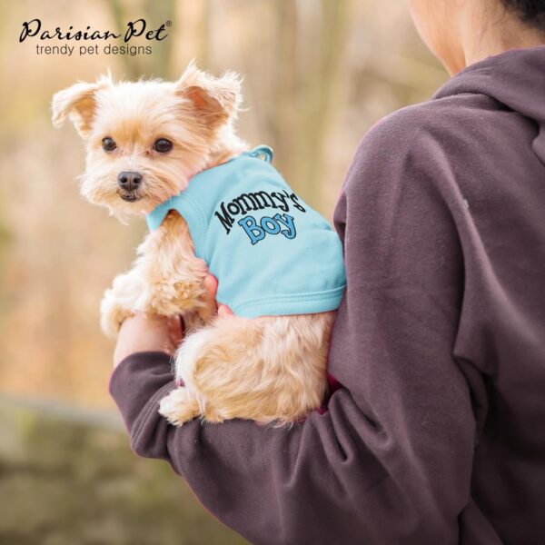 Parisian Pet Dog T-Shirt with Embroidered 'Mommy’s Boy' Words - 100% Cotton Boy Dog Clothes - Breathable Mamas Boy Dog Shirt - Machine Washable Dog Shirts for Small Dogs, XS - Image 6