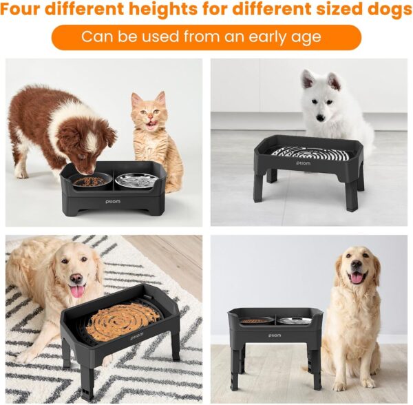 4-in-1 Elevated Slow Feeder Dog Bowls, 4 Height Adjustable Mess Proof Raised Dog Bowl Stand with Licking Plate, 2 Stainless Steel Dog Food Bowl & Slow Feeder for Large Medium Small Dogs Pets - Image 2