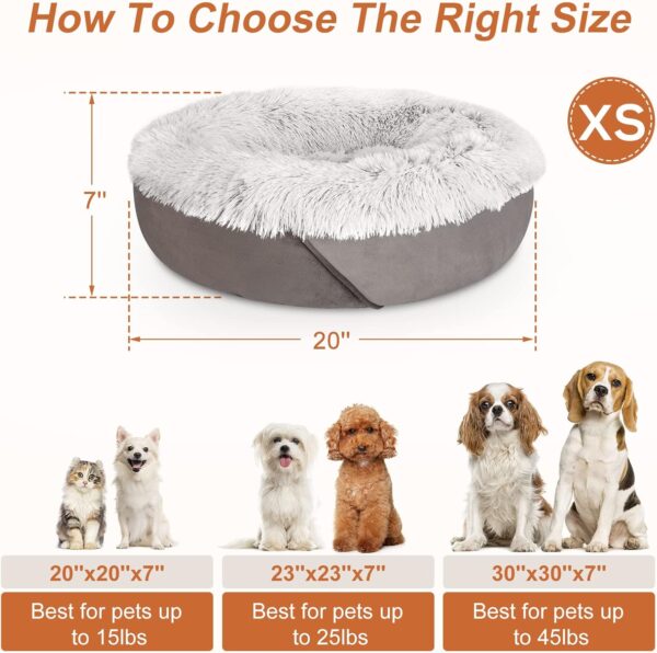 JOEJOY Small Dog Bed & Cat Bed, Anti-Anxiety Puppy Cuddler Bed, Cozy Soft Round Fluffy Plush Pet Bed, Machine Washable and Anti-Slip Bottom (20", Grey) - Image 5