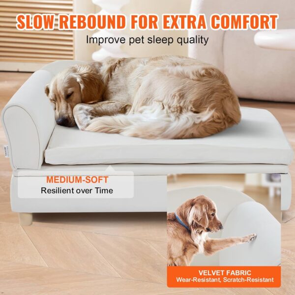 VEVOR Pet Sofa, Dog Couch for Large-Sized Dogs and Cats, Soft Velvety Dog Sofa Bed, 110 lbs Loading Cat Sofa, White - Image 4