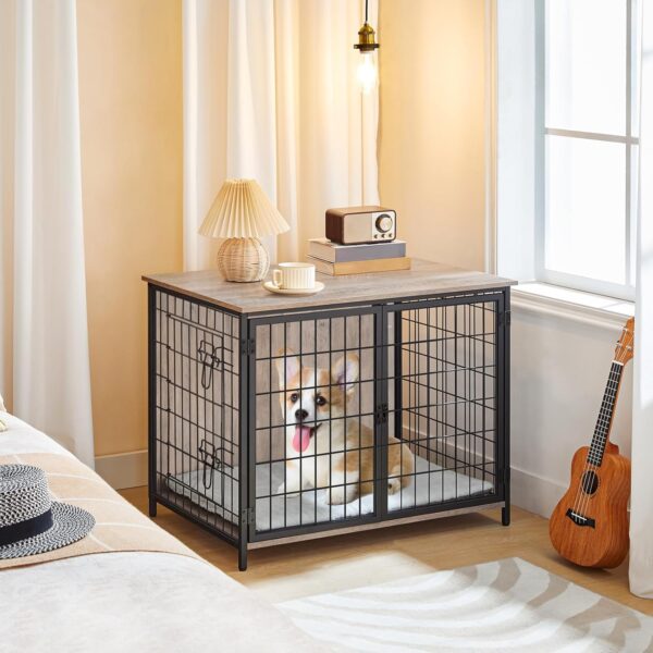 Dog Crate Furniture with Cushion, Wooden Dog Kennel with Double Doors, Heavy Duty Dog Cage for Small/Medium/Large Dogs, Indoor Dog House End Table, 31.5" L, Greige DCHG0701 - Image 8