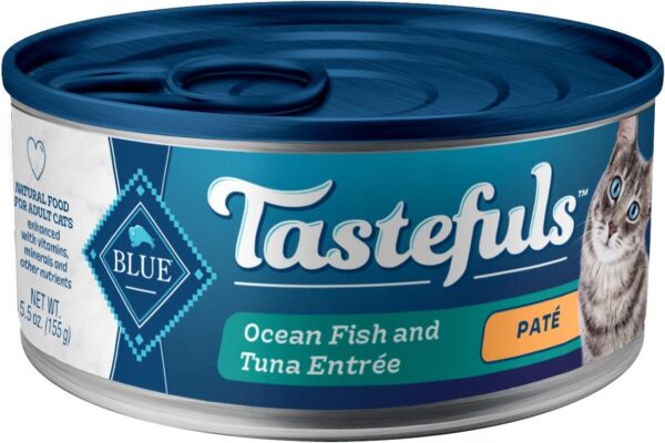 Blue Buffalo Tastefuls Wet Cat Food Paté, Made with Natural Ingredients | Ocean Fish and Tuna Entrée, 5.5-oz. Cans (24 Count)