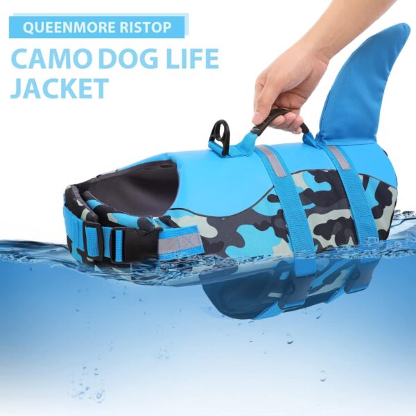 Queenmore Dog Life Jacket Ripstop Dog Shark Safety Vest Adjustable Preserver with High Buoyancy and Durable Rescue Handle for Small,Medium,Large Dogs, Blue Camouflage Small - Image 8