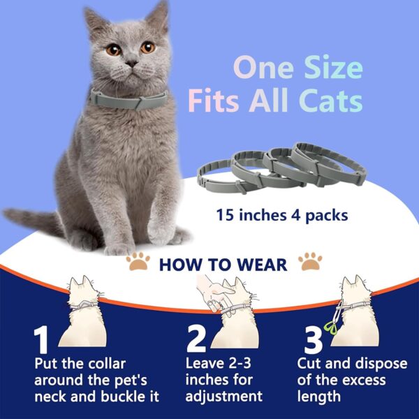 4 Pack Calming Collar for Cats, Cat Calming Pheromones Indoor and Outdoor Activities, Natural Scent Adjustable Fit Kittens to Large Cats Relieve Stress Calming Products - Image 5