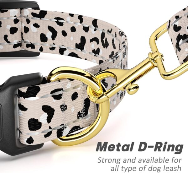 Reflective Dog Collar, Cute Leopard Style Dog Collars for Medium Dogs, Soft Nylon Puppy Collar for Boy and Girl Female Dog, Adjustable Heavy-Duty Pet Collar with Quick Release Buckle, Beige - Image 5