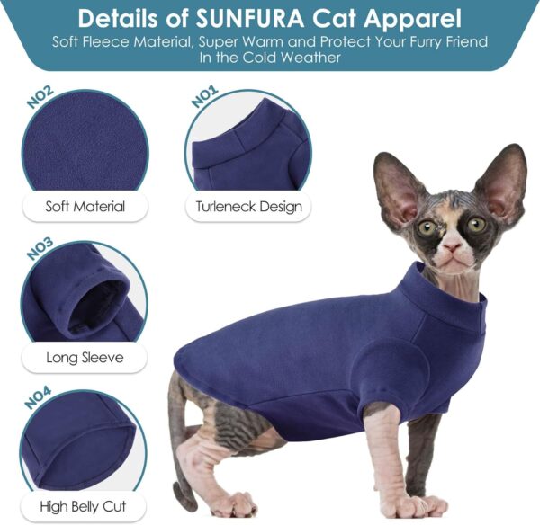 SUNFURA Turtleneck Sweater for Cat, Sphynx Cats Shirt Hairless Cat Sweaters with Sleeves, Warm and Soft Kitten Pullover Fleece Winter Pajamas Jumpsuit for Puppy Cats, Navy S - Image 3