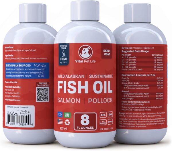 Fish Oil for Dogs - Healthy Skin & Coat, Salmon, Pollock, All Natural Supplement for Pets, Itching Scratching Allergy & Inflammation Defense, Omega 3 EPA DHA, Brain & Heart Health, 8 oz - Image 7