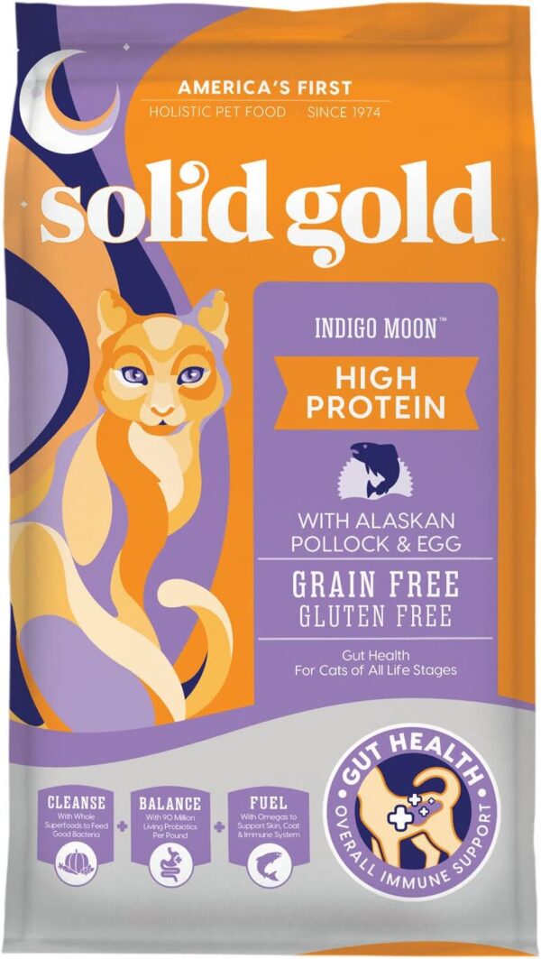 Solid Gold High Protein Dry Cat Food - Indigo Moon Cat Dry Food with Digestive Probiotics for Cats - Grain & Gluten Free with High Fiber & Omega 3 for Cats - Low Carb Superfood Meal - Pollock - 6lb