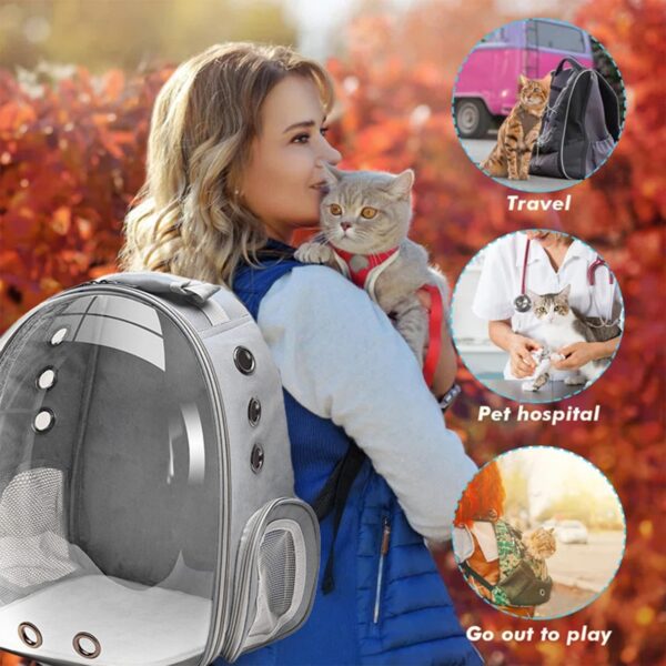 Cat Backpack Carrier, Pet Cat Carrier with Ventilated Design for Carrying Puppy Cats, Pet Carrier Back Pack Bag Space Capsule for Traveling/Hiking/Camping/Outdoors (Grey) - Image 5