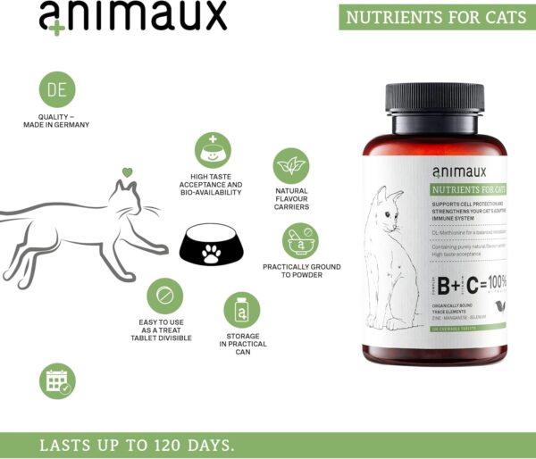 animaux – nutrients for Cats, All-Natural Cat Vitamins, Cat Essentials to Strengthen The Immune System & Natural Cell Protection, Healthy Skin & Shiny Coat, 120 Chewable Tablets, 120 days supply - Image 3