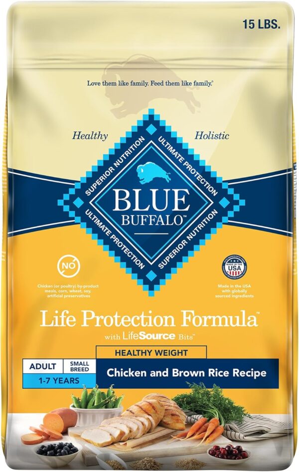 Blue Buffalo Life Protection Formula Healthy Weight Natural Small Breed Dry Dog Food, Supports an Ideal Weight, Made with Natural Ingredients, Chicken & Brown Rice Recipe, 15-lb. Bag