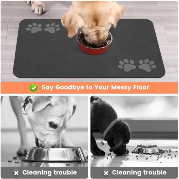 Pet Feeding Mat-Absorbent Pet Placemat for Food and Water Bowl, Dog Food Mat with Waterproof Rubber Backing, No Stains Quick Dry Water Dispenser Mat for Dog and Cat, Dark Gray-12"x20" - Image 3