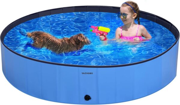 Foldable Dog Pool for Large Dogs, 63'' Swimming Pool for Small Dogs, Outdoor Pet Pool Pet Bathtub Collapsible Kiddie Pool Cats Doggie Puppy Bathing Tub with PP Board Hard Support