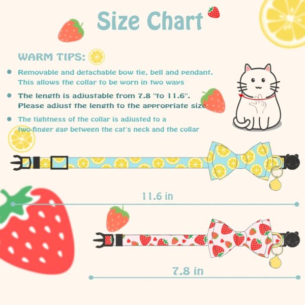 Breakaway Cat Collar with Cute Bow Tie Bell 2Pack Lemon Strawberry Cat Collar for Male Female Soft Cotton Kitty Kitten Collar Cute Cat Collar Ideal for Girl Cats Boy Male Cats - Image 2