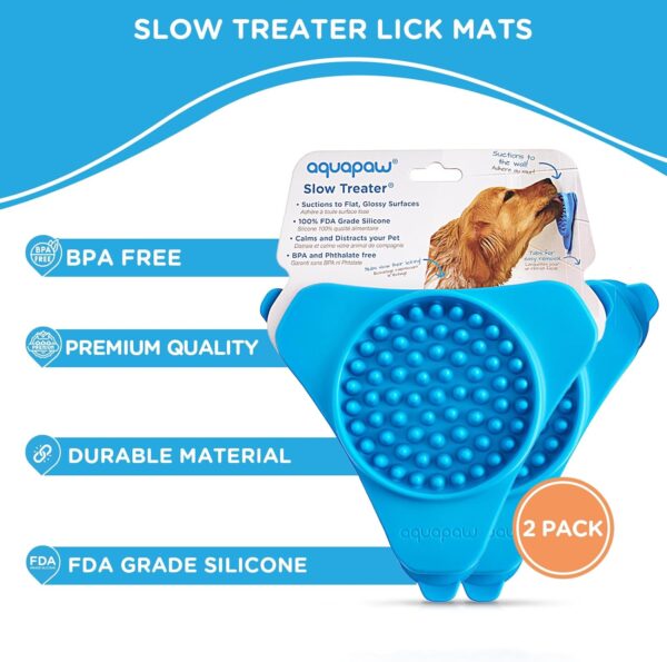 Aquapaw Premium Lick Mat for Dogs - 2 Pack | Dog Bath Slow Feeding Mat for Food, Treats & Peanut Butter | Anxiety Relief Dog Bathing Supplies | Dog Lick Mat with Suction Cups - Blue - Image 2