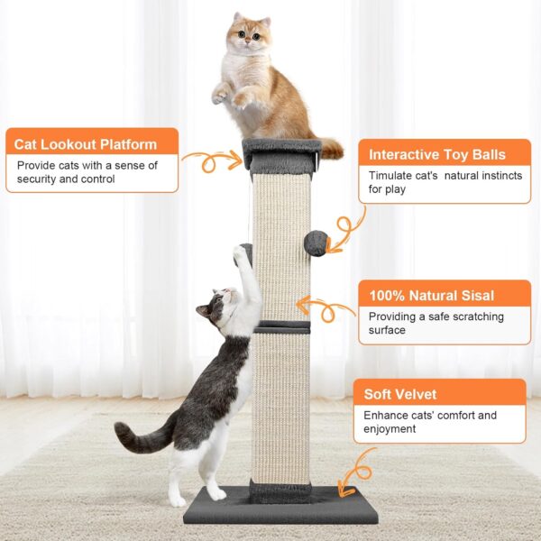 Cat Scratching Post 33 Inch Nature Sisal Cat Scratch Post for Indoor Cats, Large Cat Scratcher Protect Your Furniture, for All Breeds Grey - Image 4