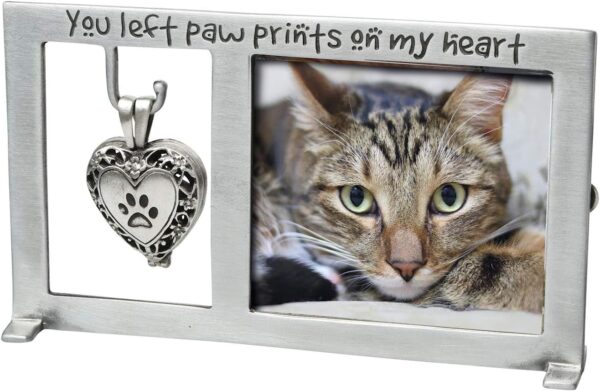 Cathedral Art Paw Prints on My Heart Pet Memorial Picture Frame, 2.25-inch by 2.5-inch photo, Silver - Image 2