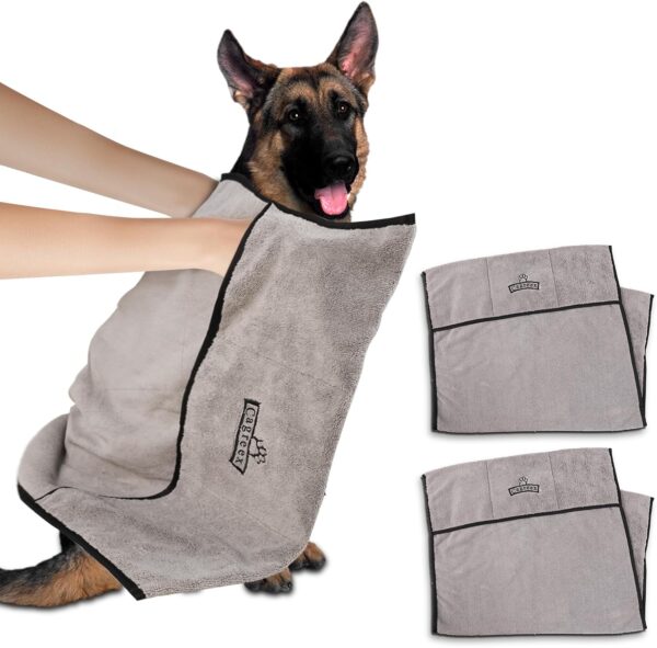 Microfiber Dog Towels Set Absorbent: 2 Pack Quick Dry Large Dog Towel for Drying Dogs - Super Soft Pet Bath Grooming Towels for Cat Dogs Mobile Groomers(24 * 40 inch, Grey) - Image 6